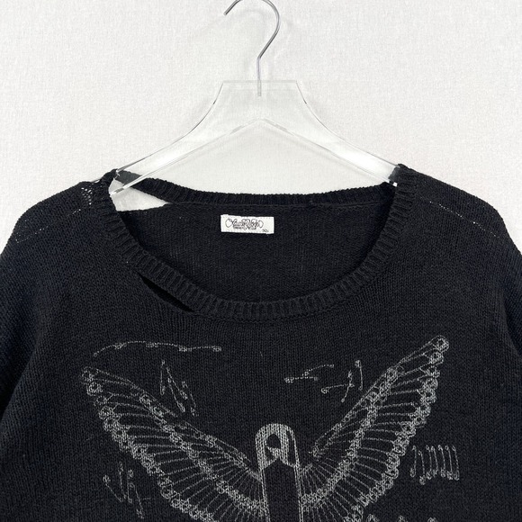 LAUREN MOSHI Sweater Womens XS Black Wild Spirit Safety Pin Printed Long Sleeve - Picture 3 of 14